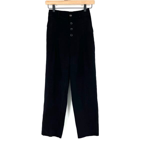 Young Fabulous & Broke Tencel High Rise Pleated Pants Black Small Button Fly - Picture 1 of 8
